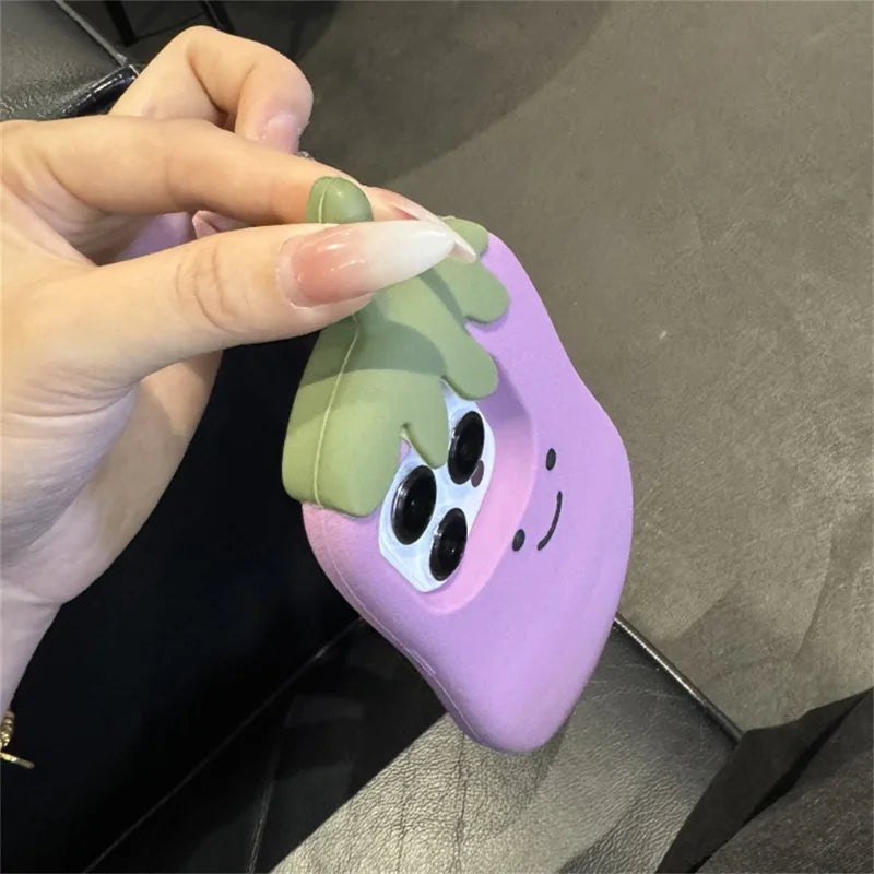 ShopCaseCart Lightweight Durable iPhone 15 Pro Protective cover Cartoon Smile Eggplant Soft Silicone Phone Guard