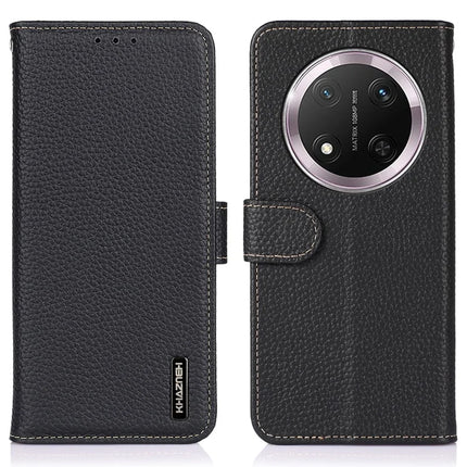 KHAZNEH For Honor Magic7 Lite 5G / X9c 5G / X60 Pro 5G Phone Case Genuine Cow Leather Flip Cover - Black