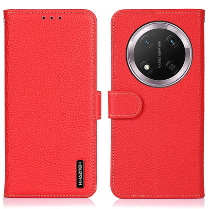 KHAZNEH For Honor Magic7 Lite 5G / X9c 5G / X60 Pro 5G Phone Case Genuine Cow Leather Flip Cover - Red