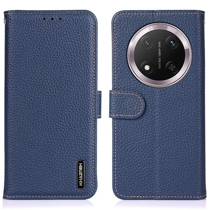 KHAZNEH For Honor Magic7 Lite 5G / X9c 5G / X60 Pro 5G Phone Case Genuine Cow Leather Flip Cover - Blue