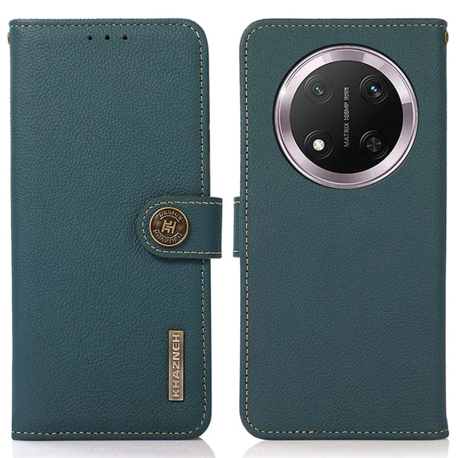 KHAZNEH For Honor Magic7 Lite 5G / X9c 5G / X60 Pro 5G Case Genuine Cow Leather Wallet Phone Cover - Green