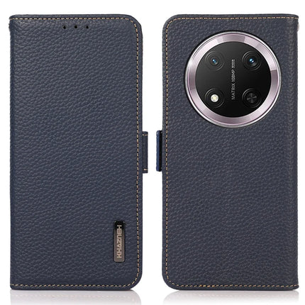 KHAZNEH For Honor Magic7 Lite 5G / X9c 5G / X60 Pro 5G Phone Case Genuine Cow Leather Cover RFID Blocking - Blue