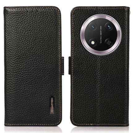 KHAZNEH For Honor Magic7 Lite 5G / X9c 5G / X60 Pro 5G Phone Case Genuine Cow Leather Cover RFID Blocking - Black