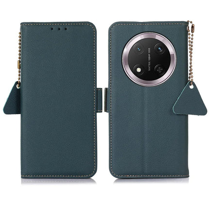 TJ For Honor Magic7 Lite 5G / X9c 5G / X60 Pro 5G Case RFID Blocking Genuine Cow Leather Phone Cover - Green
