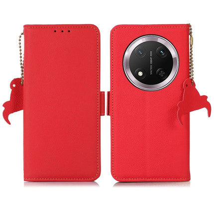 TJ For Honor Magic7 Lite 5G / X9c 5G / X60 Pro 5G Case RFID Blocking Genuine Cow Leather Phone Cover - Red