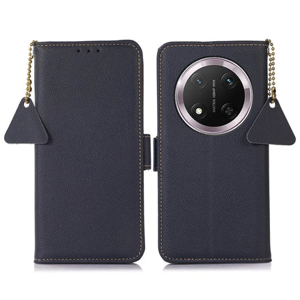 TJ For Honor Magic7 Lite 5G / X9c 5G / X60 Pro 5G Case RFID Blocking Genuine Cow Leather Phone Cover - Blue