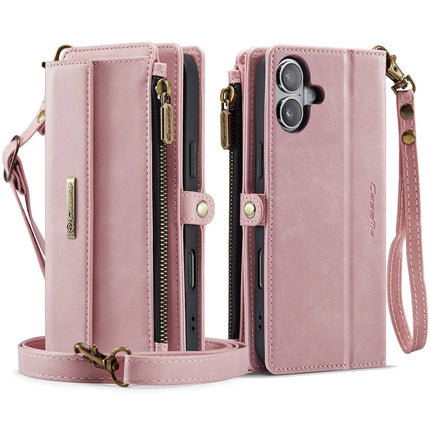 For iPhone 16 CASEME C39 RFID Blocking Zipper Wallet Stand Leather Cover with Strap