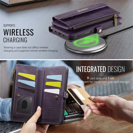 For iPhone 16 Pro CASEME Case C39 RFID Blocking Zipper Wallet Stand Leather Cover with Strap