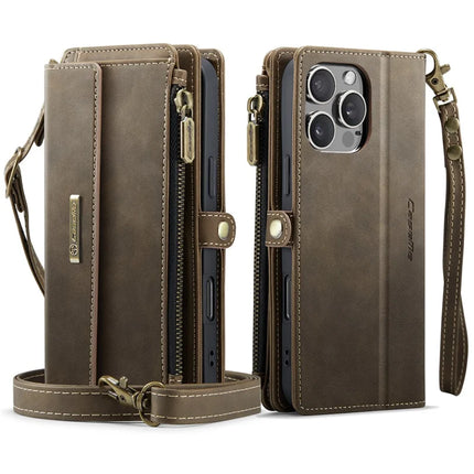 For iPhone 16 Pro Max CASEME C39 RFID Blocking Zipper Wallet Stand Leather Cover with Strap