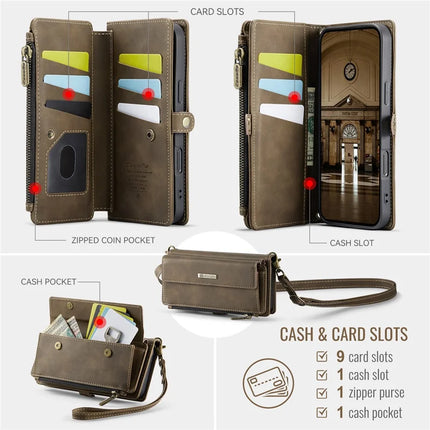 For iPhone 16 Pro Max CASEME C39 RFID Blocking Zipper Wallet Stand Leather Cover with Strap