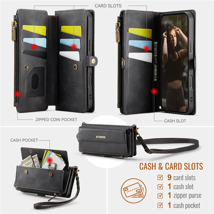 For iPhone 16 Pro Max CASEME C39 RFID Blocking Zipper Wallet Stand Leather Cover with Strap