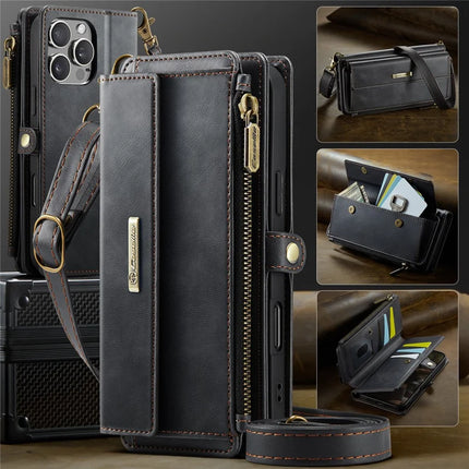For iPhone 16 Pro Max CASEME C39 RFID Blocking Zipper Wallet Stand Leather Cover with Strap