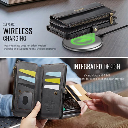 For iPhone 16 Pro Max CASEME C39 RFID Blocking Zipper Wallet Stand Leather Cover with Strap