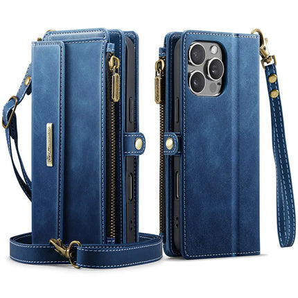 For iPhone 16 Pro Max CASEME C39 RFID Blocking Zipper Wallet Stand Leather Cover with Strap