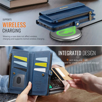 For iPhone 16 Pro Max CASEME C39 RFID Blocking Zipper Wallet Stand Leather Cover with Strap
