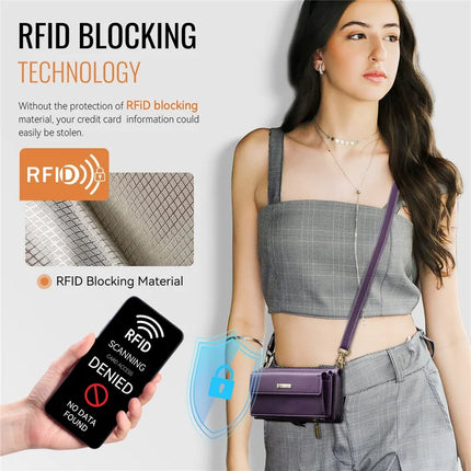 For iPhone 16 Pro Max CASEME C39 RFID Blocking Zipper Wallet Stand Leather Cover with Strap