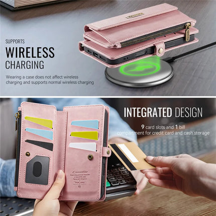 For iPhone 16 Pro Max CASEME C39 RFID Blocking Zipper Wallet Stand Leather Cover with Strap