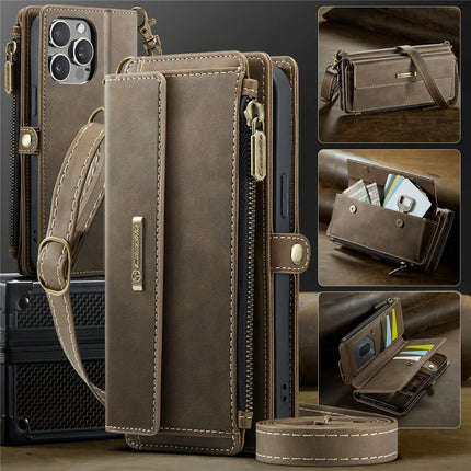 For iPhone 12 Pro Max 6.7 inch Case CASEME C39 RFID Blocking Zipper Wallet Stand Leather Cover with Strap