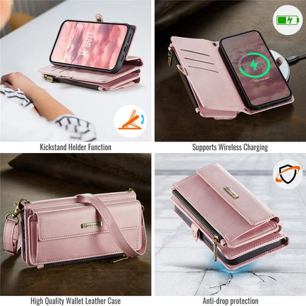 For iPhone 12 Pro Max 6.7 inch Case CASEME C39 RFID Blocking Zipper Wallet Stand Leather Cover with Strap