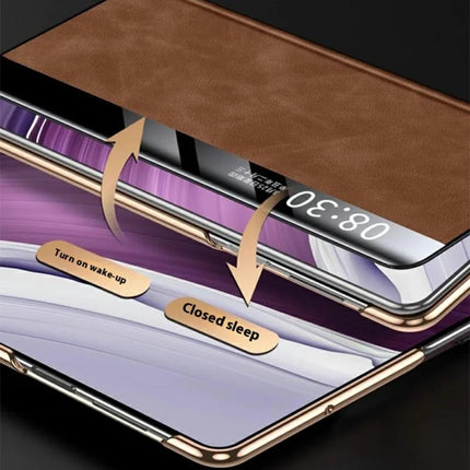 For Huawei Mate X6 Case Leather Protective Cover with Smart Window Auto Wake Up