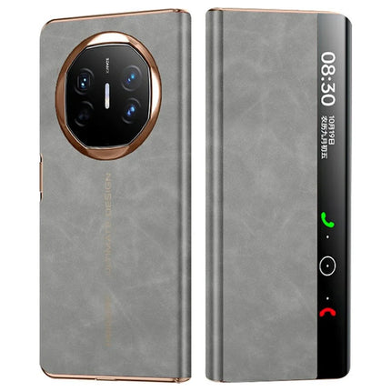 For Huawei Mate X6 Case Leather Protective Cover with Smart Window Auto Wake Up - Grey