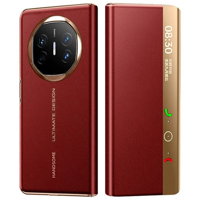 For Huawei Mate X6 Case View Window Auto Wake / Sleep Leather Flip Phone Cover Litchi Texture - Red / Gold