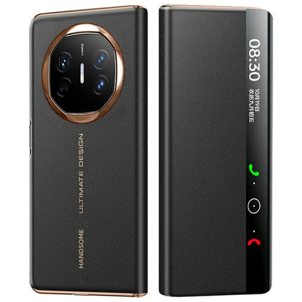 For Huawei Mate X6 Case View Window Auto Wake / Sleep Leather Flip Phone Cover Litchi Texture - Black