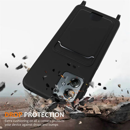 For Motorola Moto G14 4G Case Liquid Silicone Card Holder Back Phone Cover with Lanyard