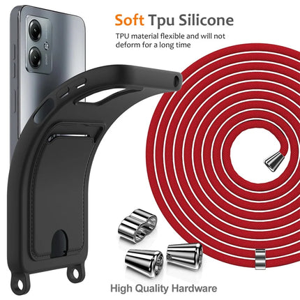 For Motorola Moto G14 4G Case Liquid Silicone Card Holder Back Phone Cover with Lanyard