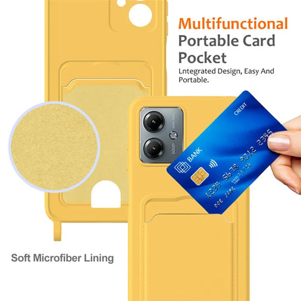 For Motorola Moto G14 4G Case Liquid Silicone Card Holder Back Phone Cover with Lanyard
