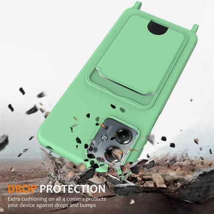 For Motorola Moto G14 4G Case Liquid Silicone Card Holder Back Phone Cover with Lanyard