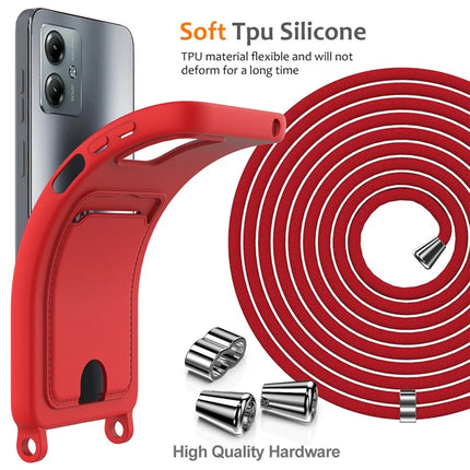 For Motorola Moto G14 4G Case Liquid Silicone Card Holder Back Phone Cover with Lanyard