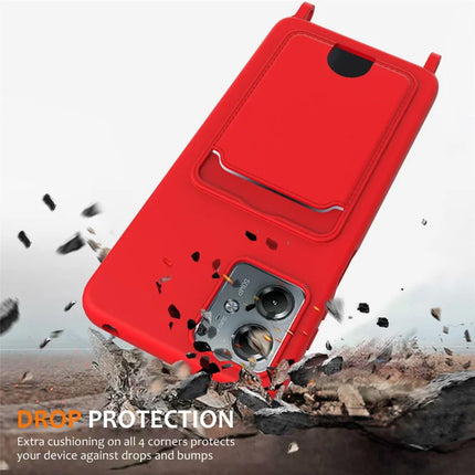 For Motorola Moto G14 4G Case Liquid Silicone Card Holder Back Phone Cover with Lanyard