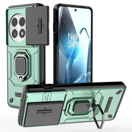 For OnePlus 13 Case PC+TPU Kickstand Phone Protector with Lens Cover - Green