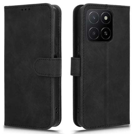 For Honor X5b Leather Case Skin-Feel Anti-Drop Wallet Flip Phone Cover - Black