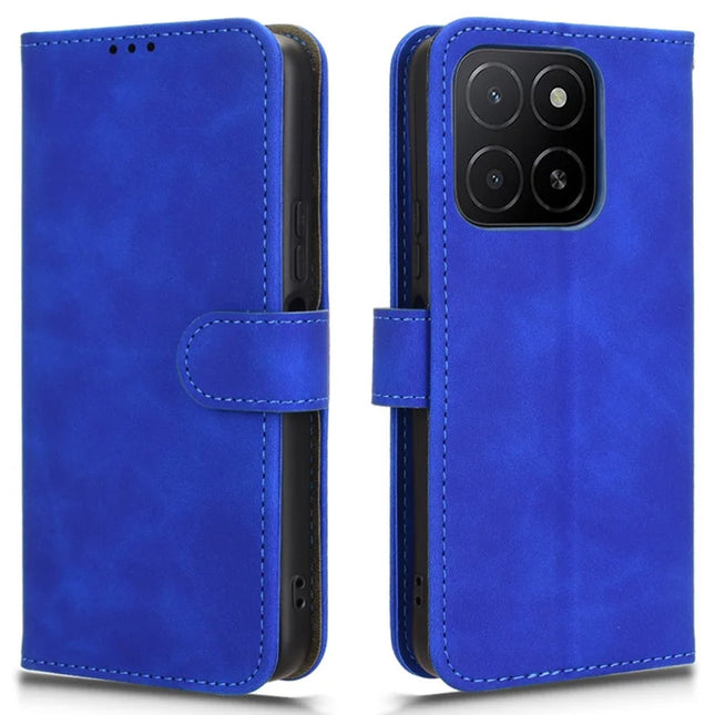 For Honor X5b Leather Case Skin-Feel Anti-Drop Wallet Flip Phone Cover - Blue