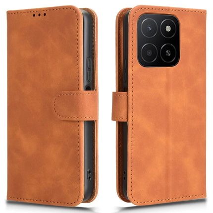 For Honor X5b Leather Case Skin-Feel Anti-Drop Wallet Flip Phone Cover - Brown