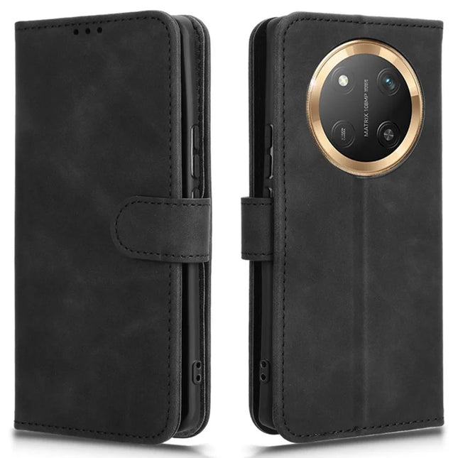 For Honor X60 Pro 5G / Magic7 Lite 5G / X9c 5G Leather Case Skin-Feel Anti-Drop Wallet Flip Phone Cover - Black