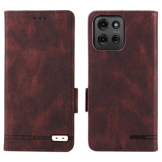 For Motorola Moto G75 5G Case Leather Wallet Flip Phone Cover with Hardware Decor - Coffee