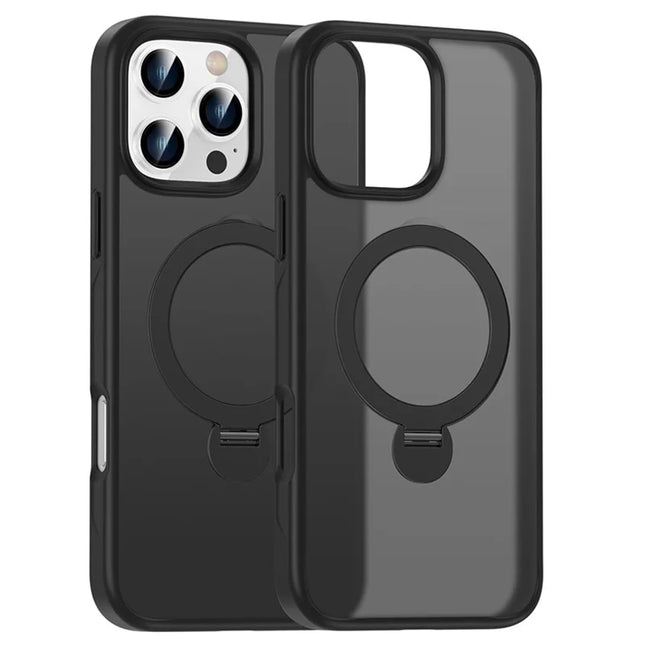 For iPhone 16 Pro Max Case Compatible with MagSafe PC+TPU Rotating Kickstand Phone Cover - Black