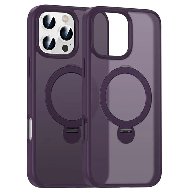 For iPhone 16 Pro Max Case Compatible with MagSafe PC+TPU Rotating Kickstand Phone Cover - Dark Purple