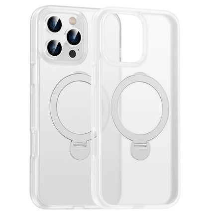 For iPhone 16 Pro Max Case Compatible with MagSafe PC+TPU Rotating Kickstand Phone Cover - Transparent