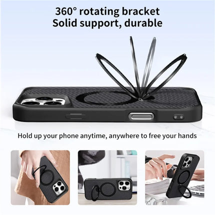 For iPhone 16 Pro Max Phone Case with Magnetic Kickstand TPU + PC Carbon Fiber Back Cover