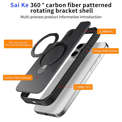 For iPhone 16 Pro Max Phone Case with Magnetic Kickstand TPU + PC Carbon Fiber Back Cover