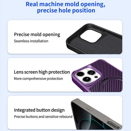 For iPhone 16 Pro Max Phone Case with Magnetic Kickstand TPU + PC Carbon Fiber Back Cover