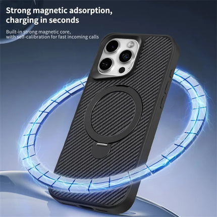 For iPhone 16 Pro Max Phone Case with Magnetic Kickstand TPU + PC Carbon Fiber Back Cover