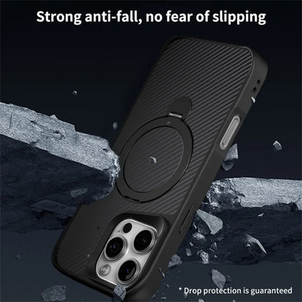For iPhone 16 Pro Max Phone Case with Magnetic Kickstand TPU + PC Carbon Fiber Back Cover