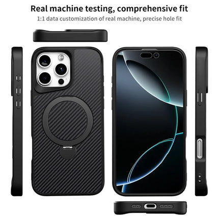 For iPhone 16 Pro Max Phone Case with Magnetic Kickstand TPU + PC Carbon Fiber Back Cover