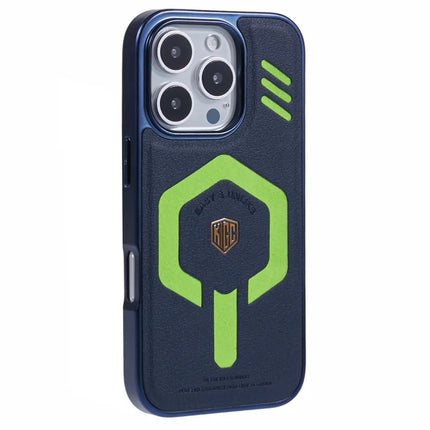 KIGC For iPhone 16 Pro Max Case Compatible with MagSafe Leather+PC+TPU Phone Cover - Blue