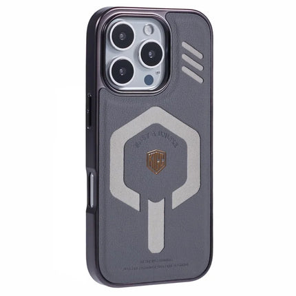 KIGC For iPhone 16 Pro Max Case Compatible with MagSafe Leather+PC+TPU Phone Cover - Grey